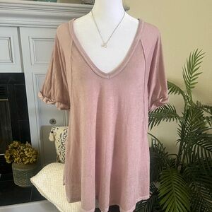 We The Free Pink V-Neck Oversized Top S